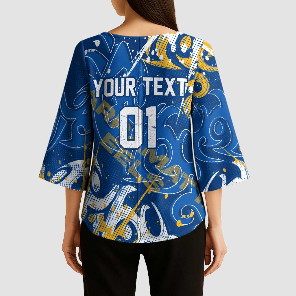 Personalized Parramatta Eels Rugby Kimono Sleeve Blouse Urban Street Graffiti Style - Distressed Splatter Elements