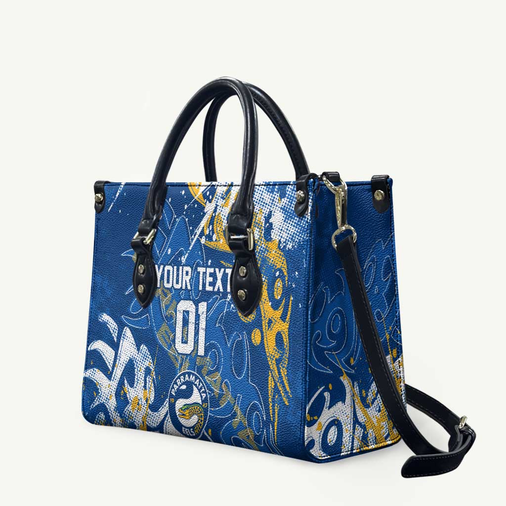 Personalized Parramatta Eels Rugby Leather Bag Urban Street Graffiti Style - Distressed Splatter Elements