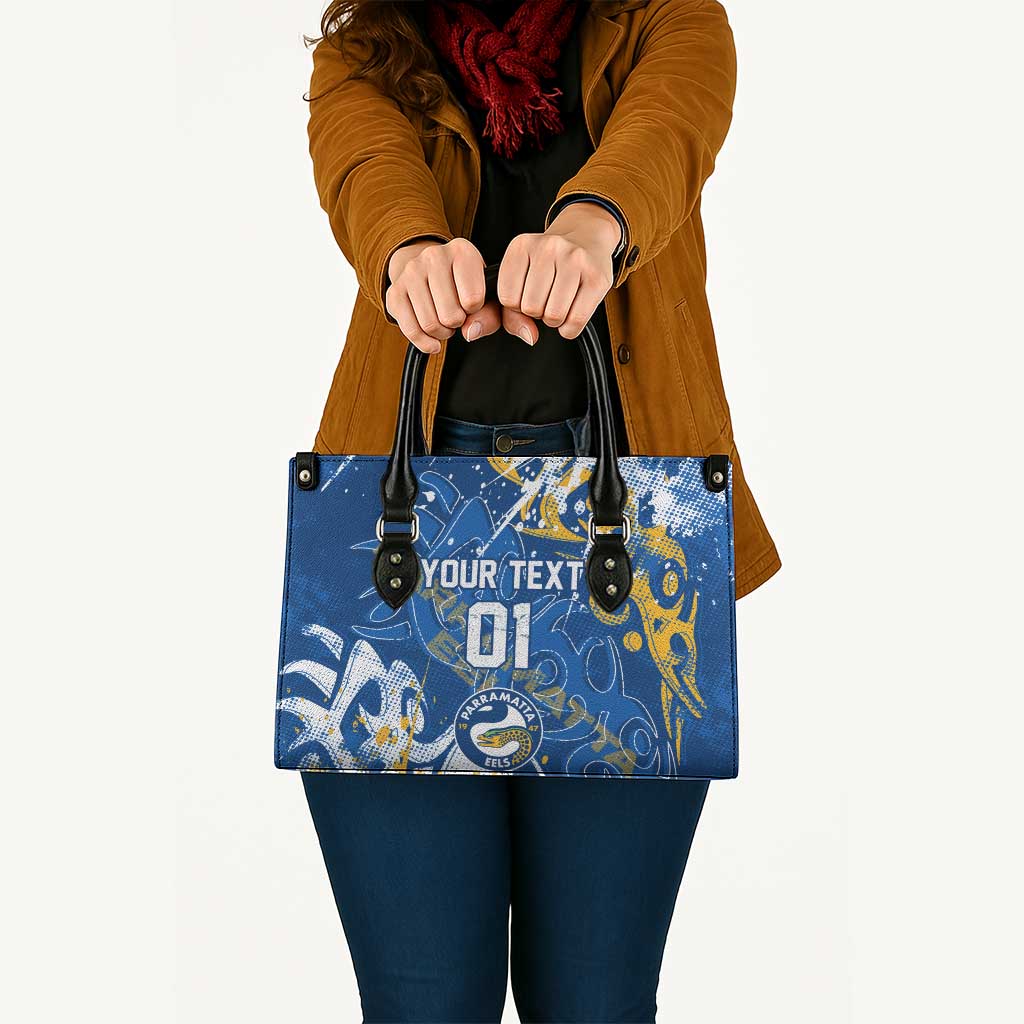 Personalized Parramatta Eels Rugby Leather Bag Urban Street Graffiti Style - Distressed Splatter Elements