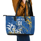 Personalized Parramatta Eels Rugby Leather Tote Bag Urban Street Graffiti Style - Distressed Splatter Elements