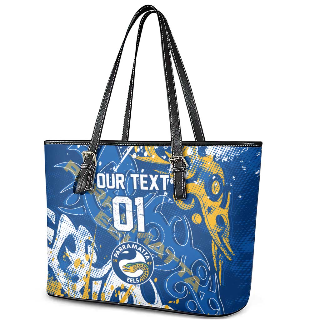 Personalized Parramatta Eels Rugby Leather Tote Bag Urban Street Graffiti Style - Distressed Splatter Elements