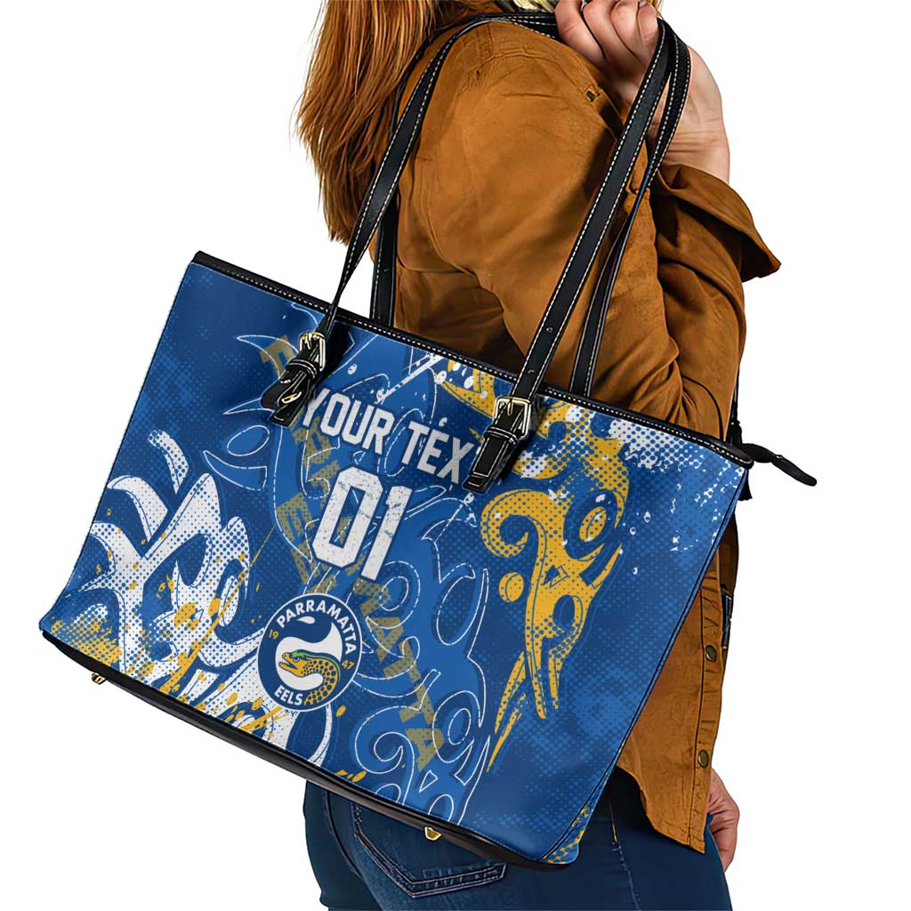 Personalized Parramatta Eels Rugby Leather Tote Bag Urban Street Graffiti Style - Distressed Splatter Elements