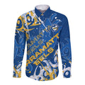 Personalized Parramatta Eels Rugby Long Sleeve Button Shirt Urban Street Graffiti Style - Distressed Splatter Elements