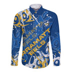 Personalized Parramatta Eels Rugby Long Sleeve Button Shirt Urban Street Graffiti Style - Distressed Splatter Elements