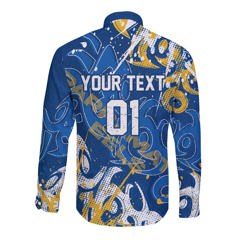 Personalized Parramatta Eels Rugby Long Sleeve Button Shirt Urban Street Graffiti Style - Distressed Splatter Elements