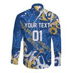 Personalized Parramatta Eels Rugby Long Sleeve Button Shirt Urban Street Graffiti Style - Distressed Splatter Elements