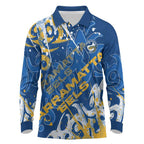 Personalized Parramatta Eels Rugby Long Sleeve Polo Shirt Urban Street Graffiti Style - Distressed Splatter Elements