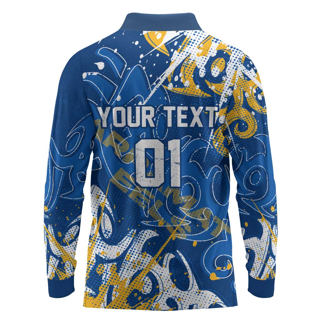 Personalized Parramatta Eels Rugby Long Sleeve Polo Shirt Urban Street Graffiti Style - Distressed Splatter Elements