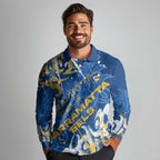 Personalized Parramatta Eels Rugby Long Sleeve Polo Shirt Urban Street Graffiti Style - Distressed Splatter Elements