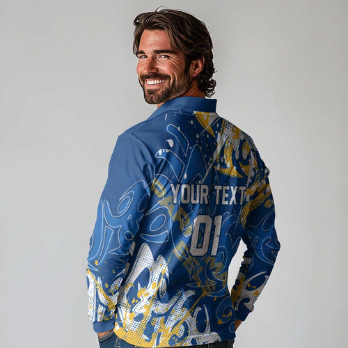 Personalized Parramatta Eels Rugby Long Sleeve Polo Shirt Urban Street Graffiti Style - Distressed Splatter Elements