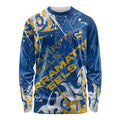 Personalized Parramatta Eels Rugby Long Sleeve Shirt Urban Street Graffiti Style - Distressed Splatter Elements