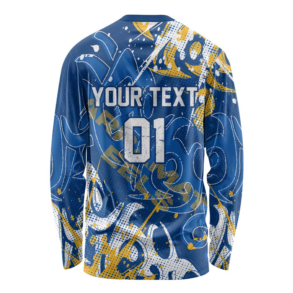 Personalized Parramatta Eels Rugby Long Sleeve Shirt Urban Street Graffiti Style - Distressed Splatter Elements