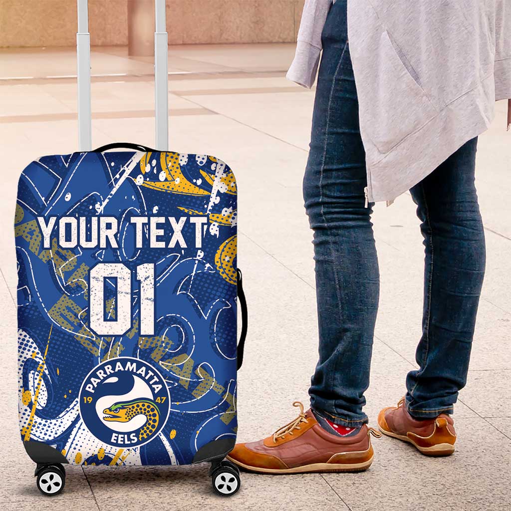 Personalized Parramatta Eels Rugby Luggage Cover Urban Street Graffiti Style - Distressed Splatter Elements