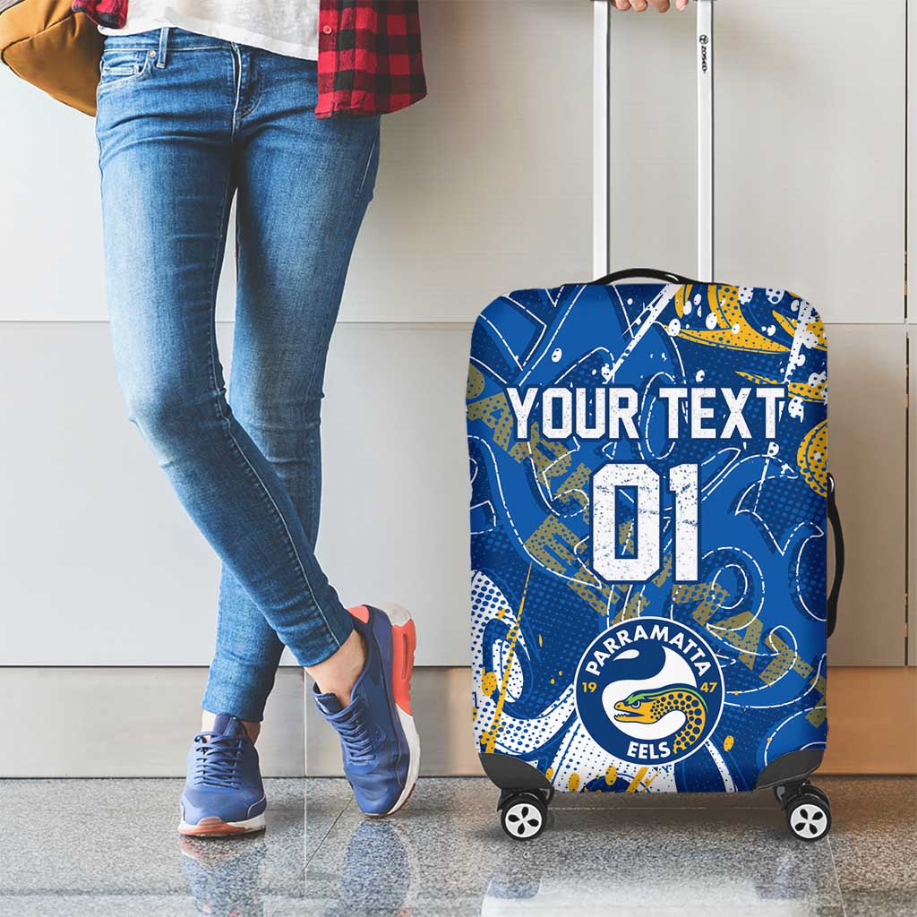 Personalized Parramatta Eels Rugby Luggage Cover Urban Street Graffiti Style - Distressed Splatter Elements