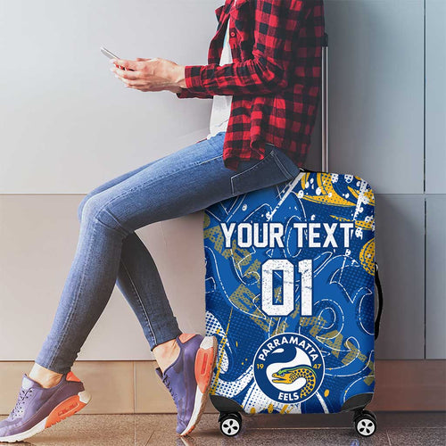 Personalized Parramatta Eels Rugby Luggage Cover Urban Street Graffiti Style - Distressed Splatter Elements