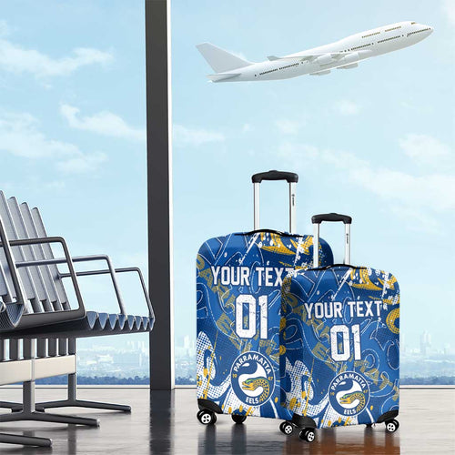Personalized Parramatta Eels Rugby Luggage Cover Urban Street Graffiti Style - Distressed Splatter Elements