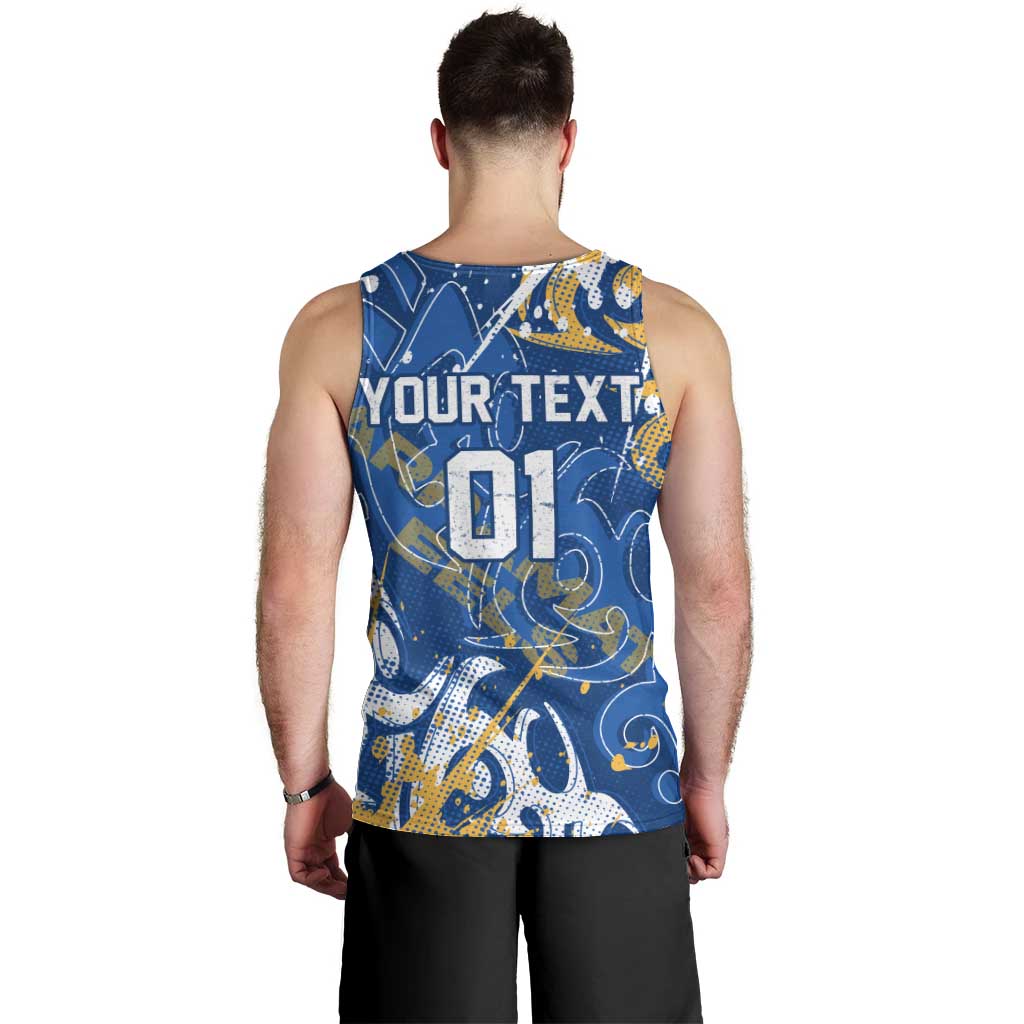 Personalized Parramatta Eels Rugby Men Tank Top Urban Street Graffiti Style - Distressed Splatter Elements