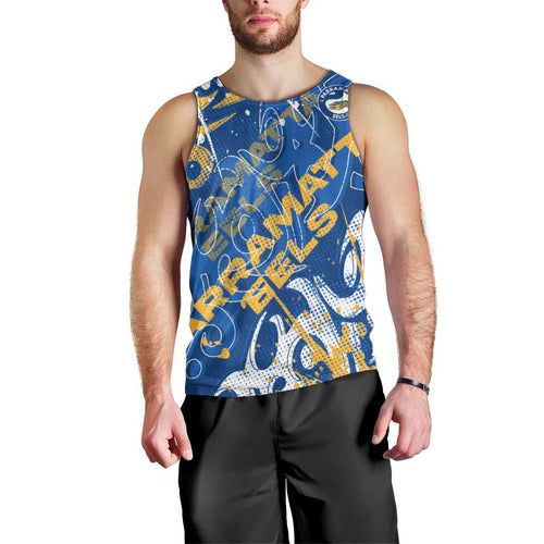 Personalized Parramatta Eels Rugby Men Tank Top Urban Street Graffiti Style - Distressed Splatter Elements