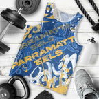 Personalized Parramatta Eels Rugby Men Tank Top Urban Street Graffiti Style - Distressed Splatter Elements