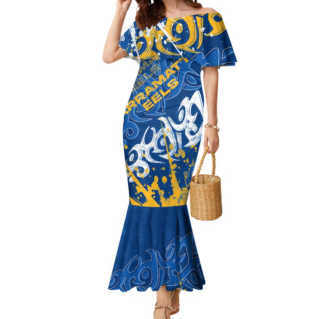 Personalized Parramatta Eels Rugby Mermaid Dress Urban Street Graffiti Style - Distressed Splatter Elements