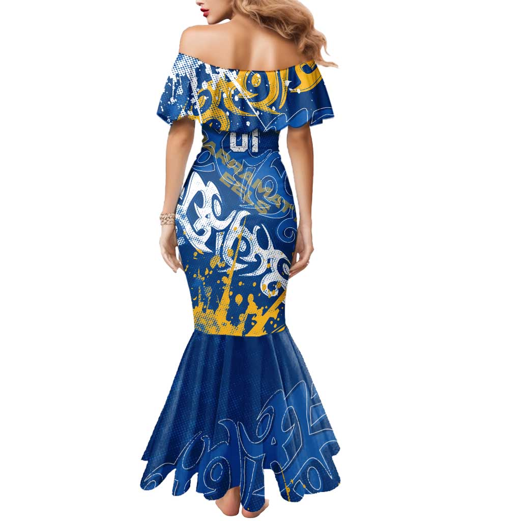 Personalized Parramatta Eels Rugby Mermaid Dress Urban Street Graffiti Style - Distressed Splatter Elements