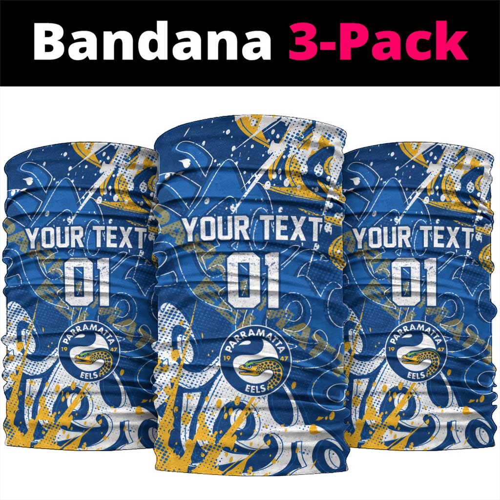 Personalized Parramatta Eels Rugby Neck Gaiter Urban Street Graffiti Style - Distressed Splatter Elements