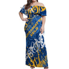 Personalized Parramatta Eels Rugby Off Shoulder Maxi Dress Urban Street Graffiti Style - Distressed Splatter Elements