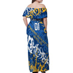 Personalized Parramatta Eels Rugby Off Shoulder Maxi Dress Urban Street Graffiti Style - Distressed Splatter Elements