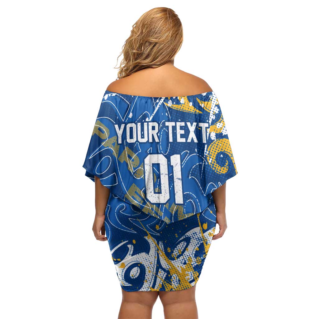 Personalized Parramatta Eels Rugby Off Shoulder Short Dress Urban Street Graffiti Style - Distressed Splatter Elements