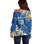 Personalized Parramatta Eels Rugby Off Shoulder Sweater Urban Street Graffiti Style - Distressed Splatter Elements