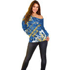 Personalized Parramatta Eels Rugby Off Shoulder Sweater Urban Street Graffiti Style - Distressed Splatter Elements