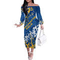 Personalized Parramatta Eels Rugby Off The Shoulder Long Sleeve Dress Urban Street Graffiti Style - Distressed Splatter Elements