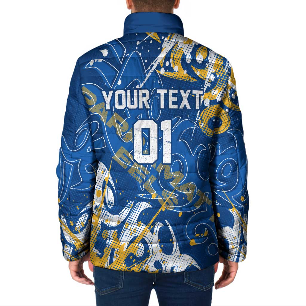Personalized Parramatta Eels Rugby Padded Jacket Urban Street Graffiti Style - Distressed Splatter Elements