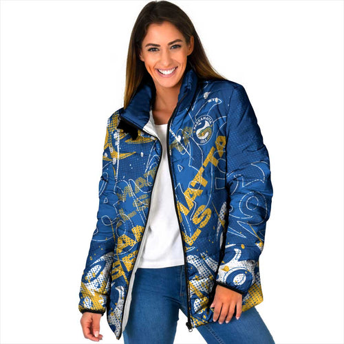 Personalized Parramatta Eels Rugby Padded Jacket Urban Street Graffiti Style - Distressed Splatter Elements