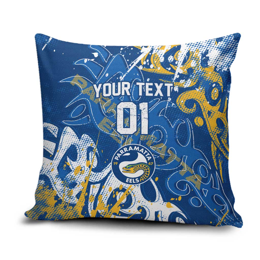 Personalized Parramatta Eels Rugby Pillow Cover Urban Street Graffiti Style - Distressed Splatter Elements