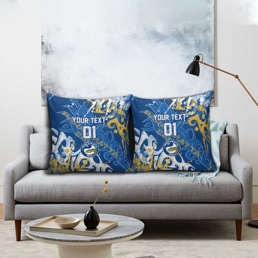 Personalized Parramatta Eels Rugby Pillow Cover Urban Street Graffiti Style - Distressed Splatter Elements