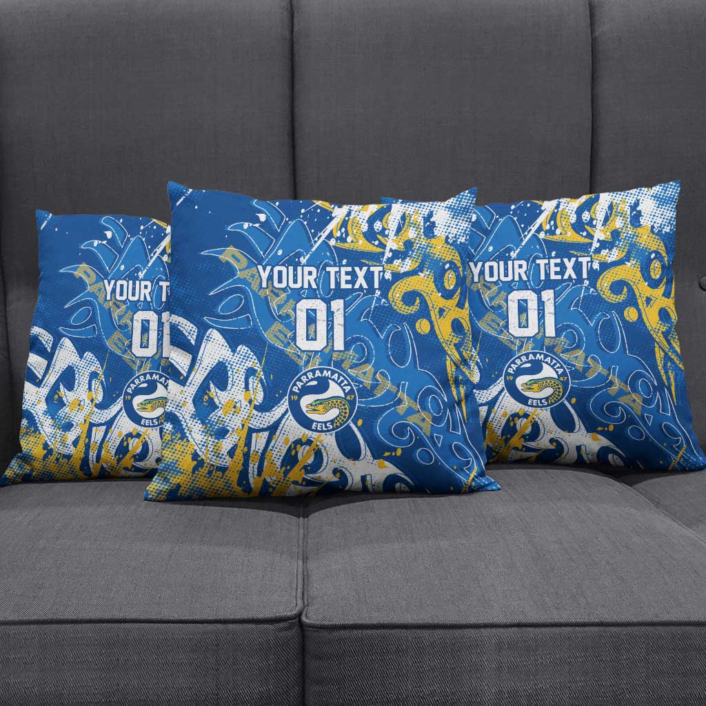 Personalized Parramatta Eels Rugby Pillow Cover Urban Street Graffiti Style - Distressed Splatter Elements