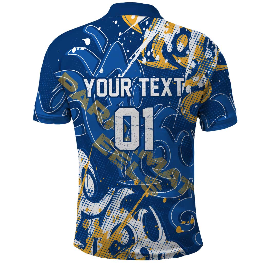 Personalized Parramatta Eels Rugby Polo Shirt Urban Street Graffiti Style - Distressed Splatter Elements