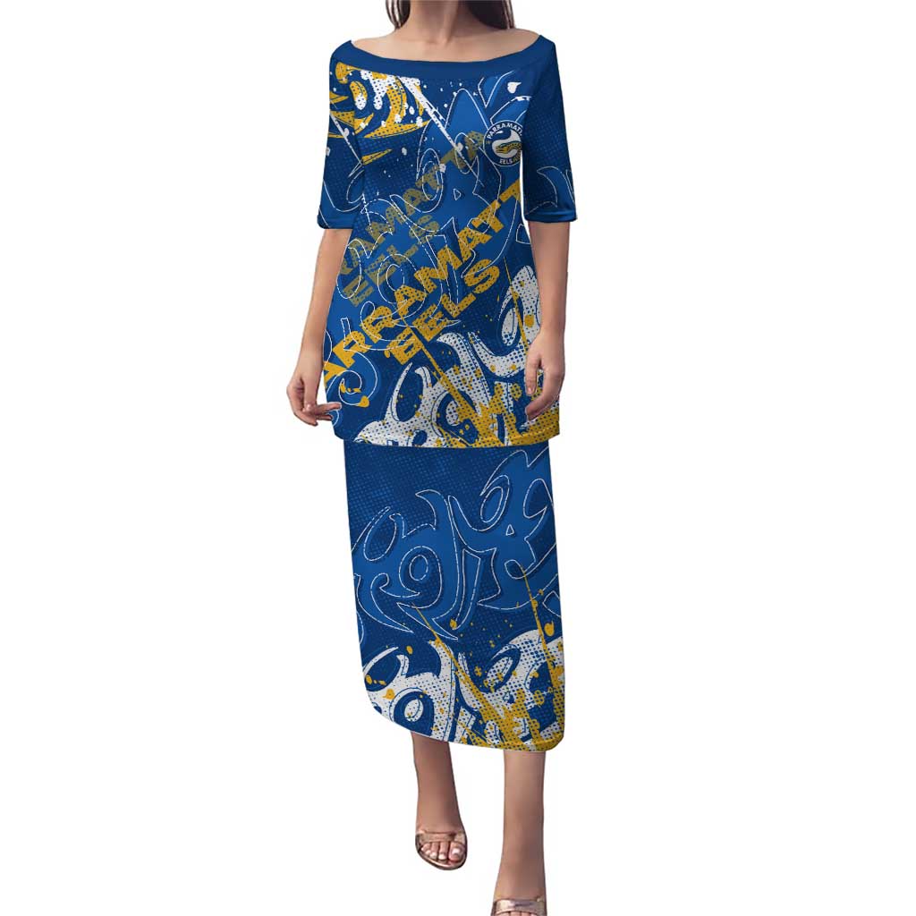 Personalized Parramatta Eels Rugby Puletasi Urban Street Graffiti Style - Distressed Splatter Elements