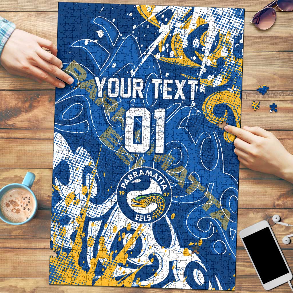 Personalized Parramatta Eels Rugby Puzzle Urban Street Graffiti Style - Distressed Splatter Elements