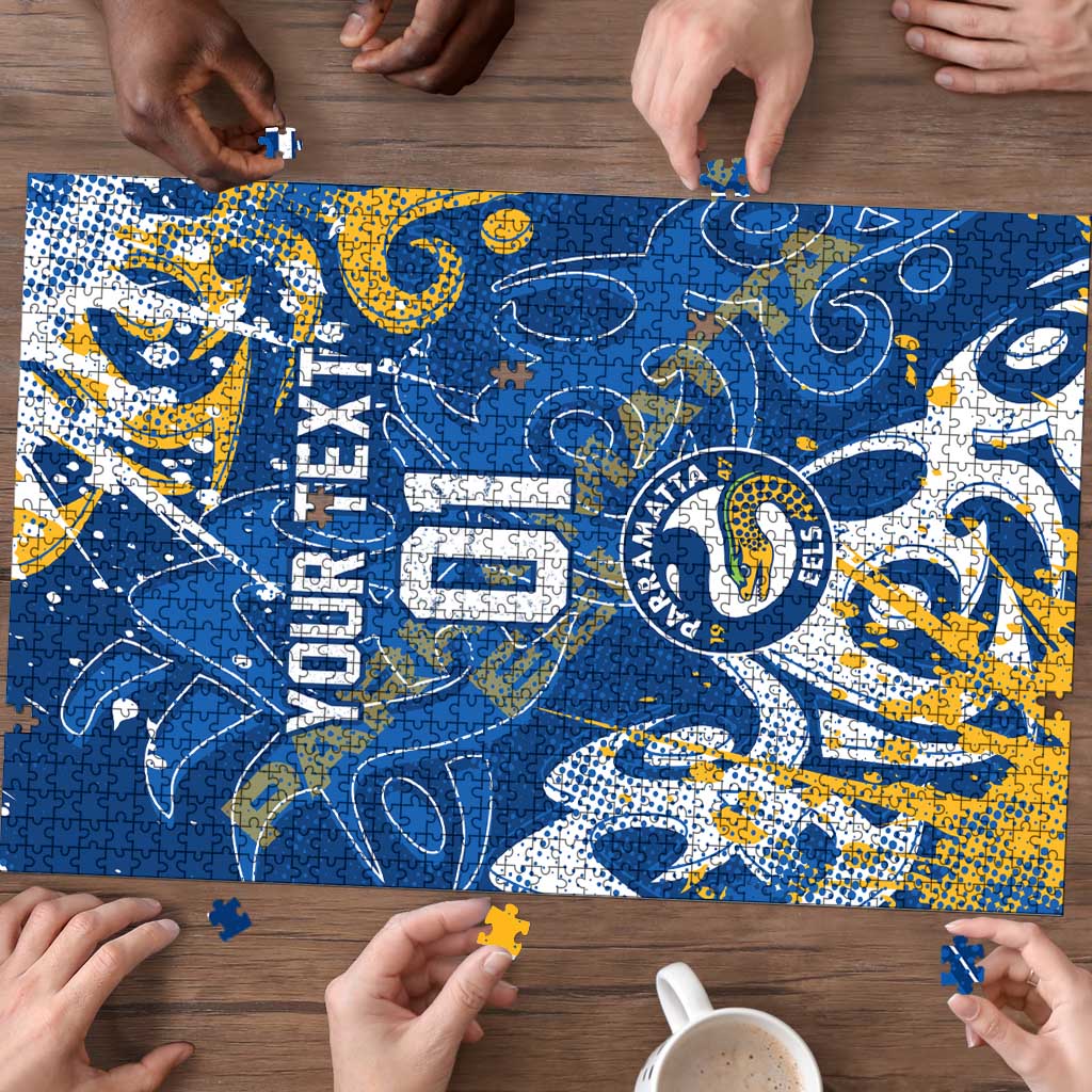 Personalized Parramatta Eels Rugby Puzzle Urban Street Graffiti Style - Distressed Splatter Elements