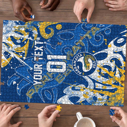 Personalized Parramatta Eels Rugby Puzzle Urban Street Graffiti Style - Distressed Splatter Elements