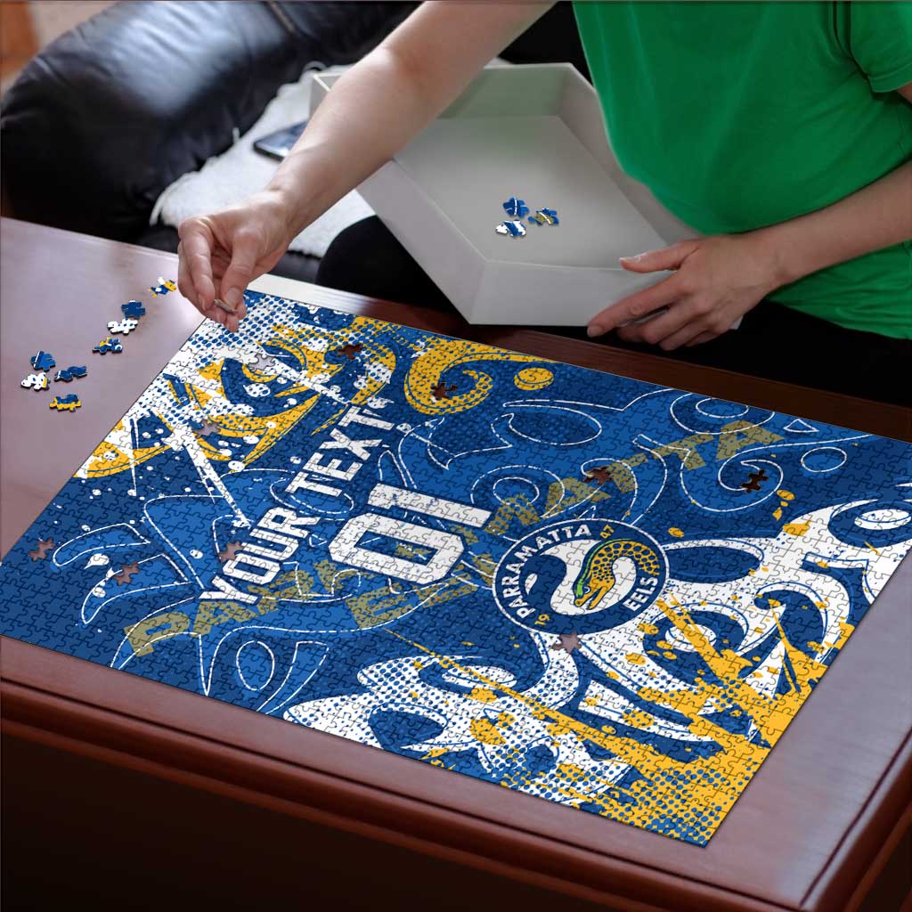 Personalized Parramatta Eels Rugby Puzzle Urban Street Graffiti Style - Distressed Splatter Elements