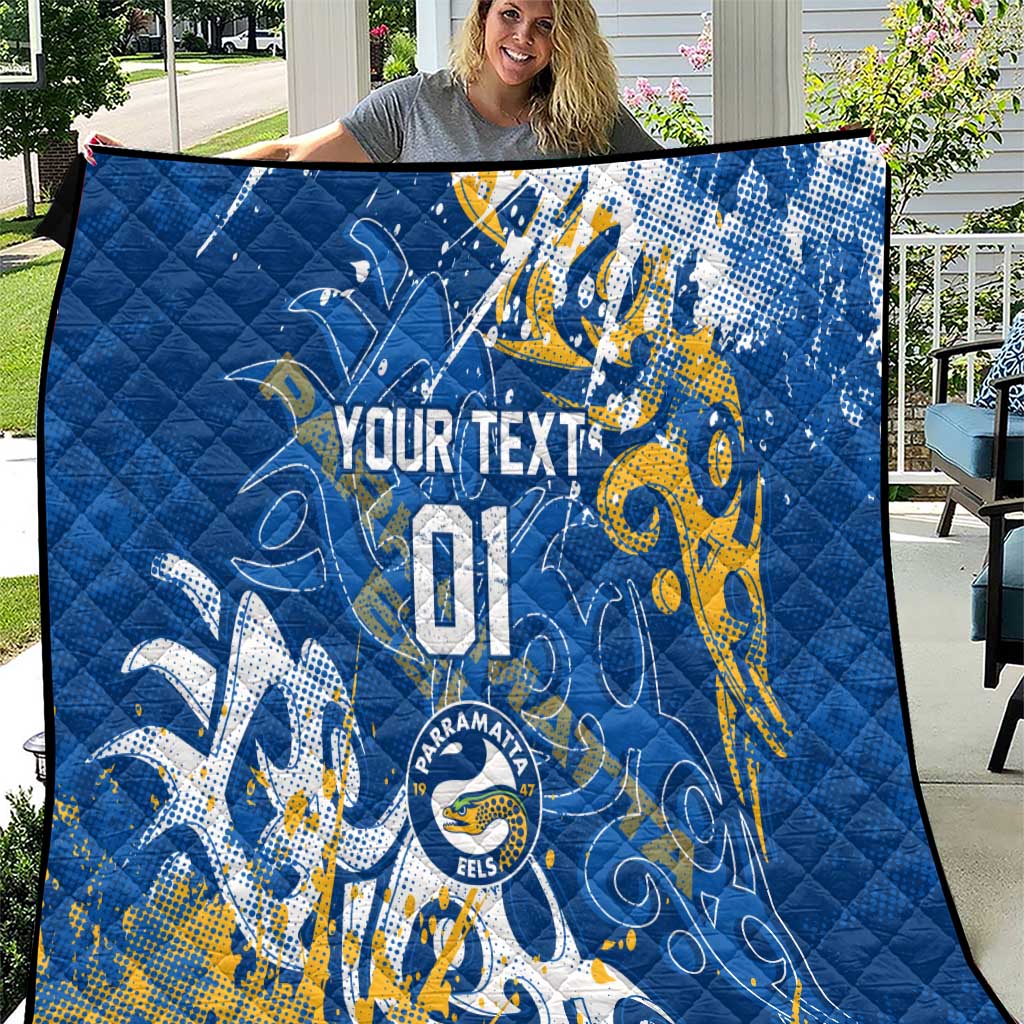 Personalized Parramatta Eels Rugby Quilt Urban Street Graffiti Style - Distressed Splatter Elements