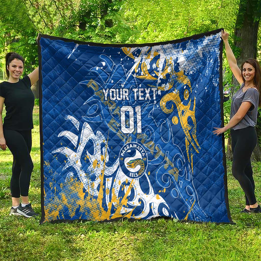 Personalized Parramatta Eels Rugby Quilt Urban Street Graffiti Style - Distressed Splatter Elements