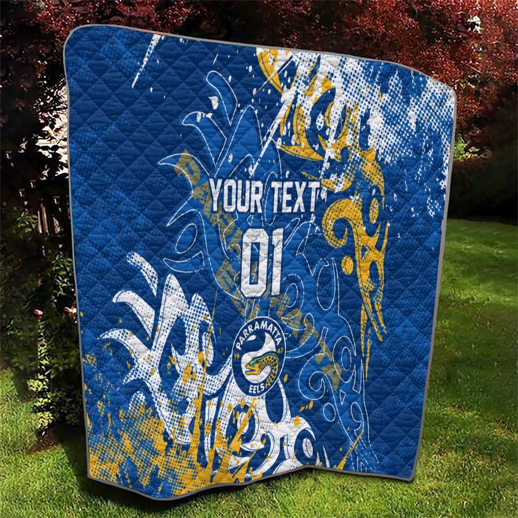 Personalized Parramatta Eels Rugby Quilt Urban Street Graffiti Style - Distressed Splatter Elements