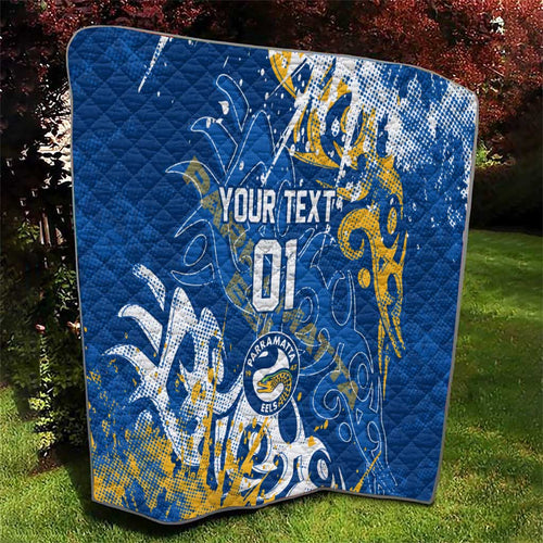 Personalized Parramatta Eels Rugby Quilt Urban Street Graffiti Style - Distressed Splatter Elements
