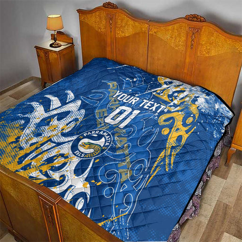 Personalized Parramatta Eels Rugby Quilt Urban Street Graffiti Style - Distressed Splatter Elements
