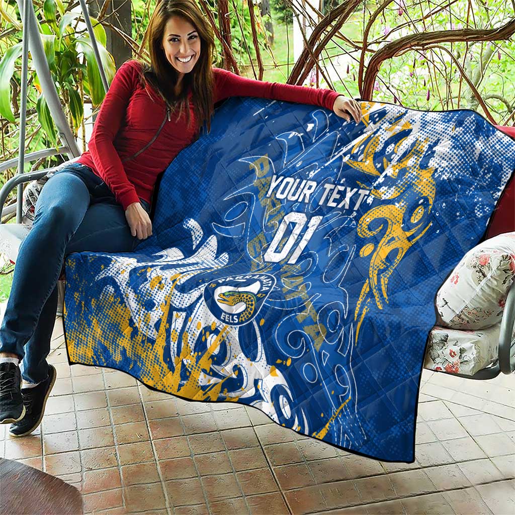 Personalized Parramatta Eels Rugby Quilt Urban Street Graffiti Style - Distressed Splatter Elements