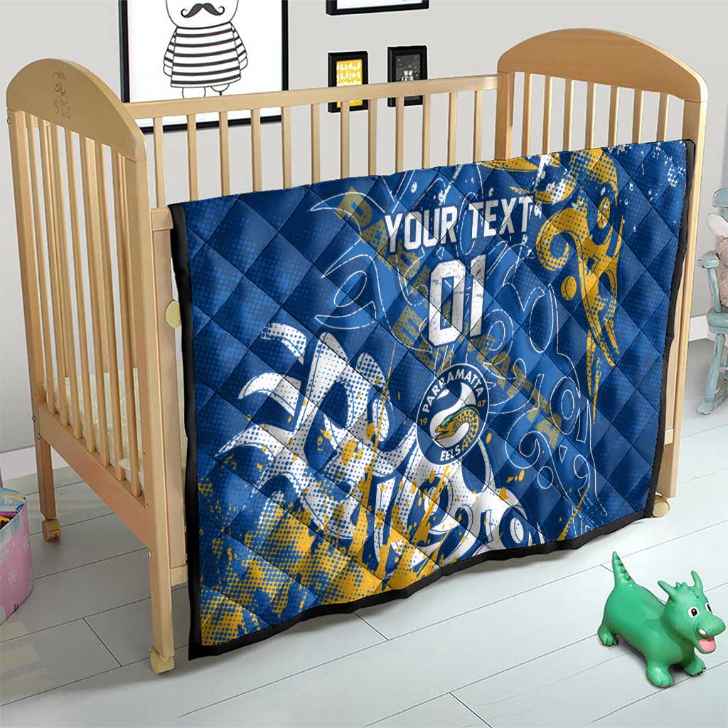 Personalized Parramatta Eels Rugby Quilt Urban Street Graffiti Style - Distressed Splatter Elements